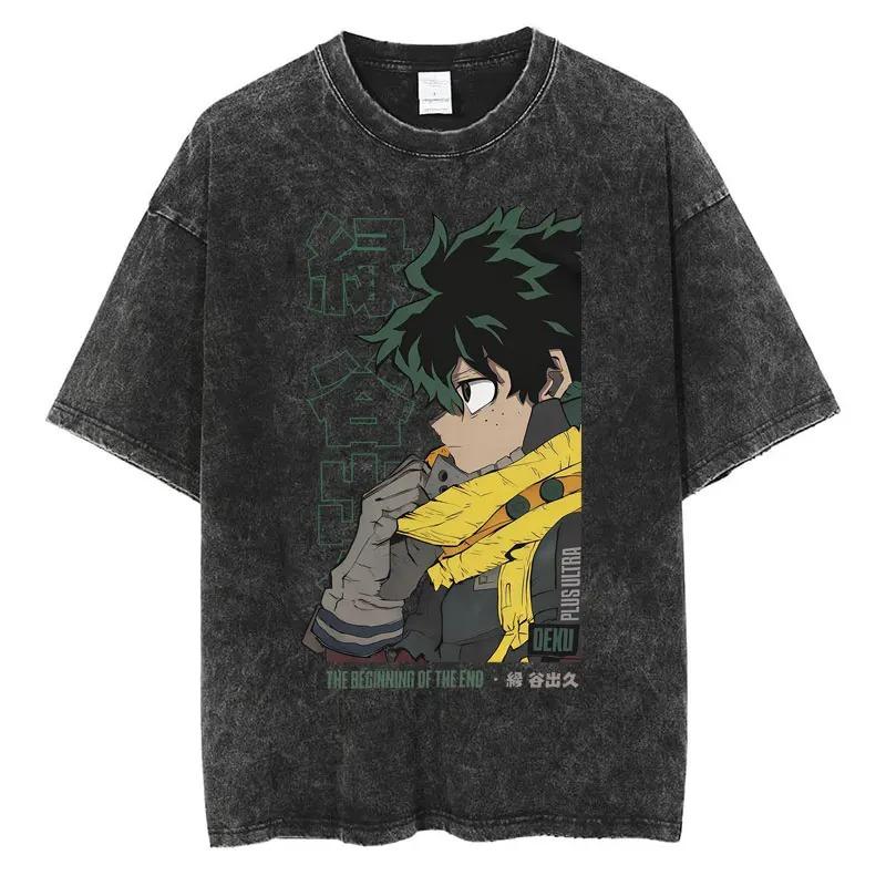 Oversized Washed Black Short-Sleeve T-Shirt Featuring My Hero Academia Ochaco Uraraka Dual-Sided Graphic Print For Anime Fans