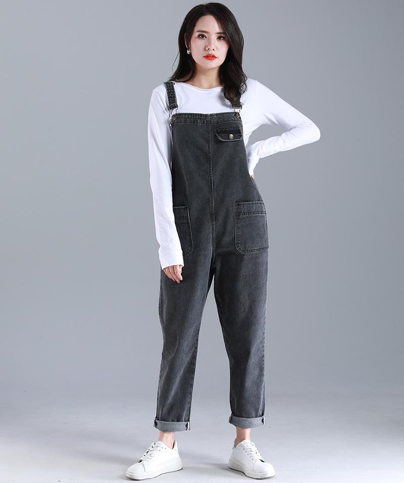 Women Casual Denim Jumpsuit Overalls Fashion Streetwear Casual High Waist Pockets Front Full Length Romper Playsuit Plus Size