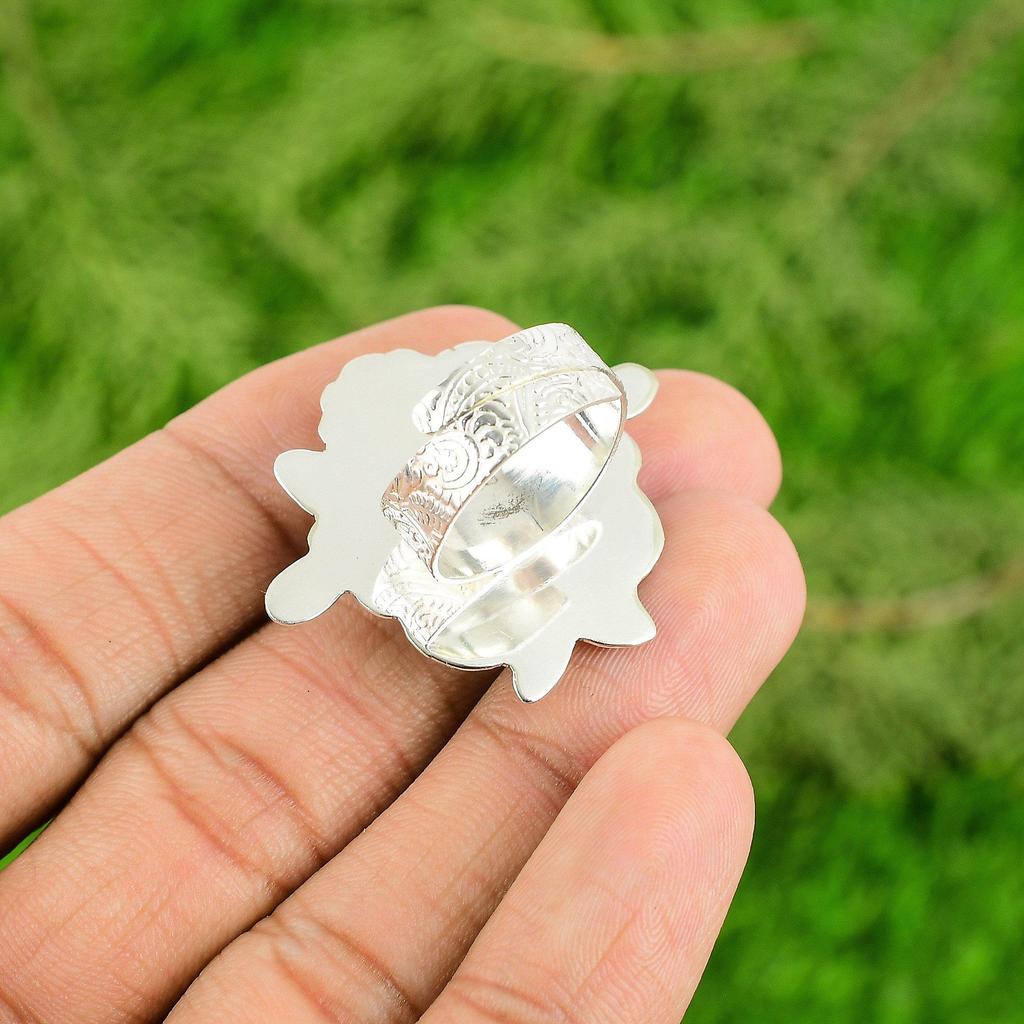 Лабрадорит Драгоценный Камень Цветок на День Рождения Заявление Кольцо Ювелирное Изделие 925 Стерлинговое Серебро