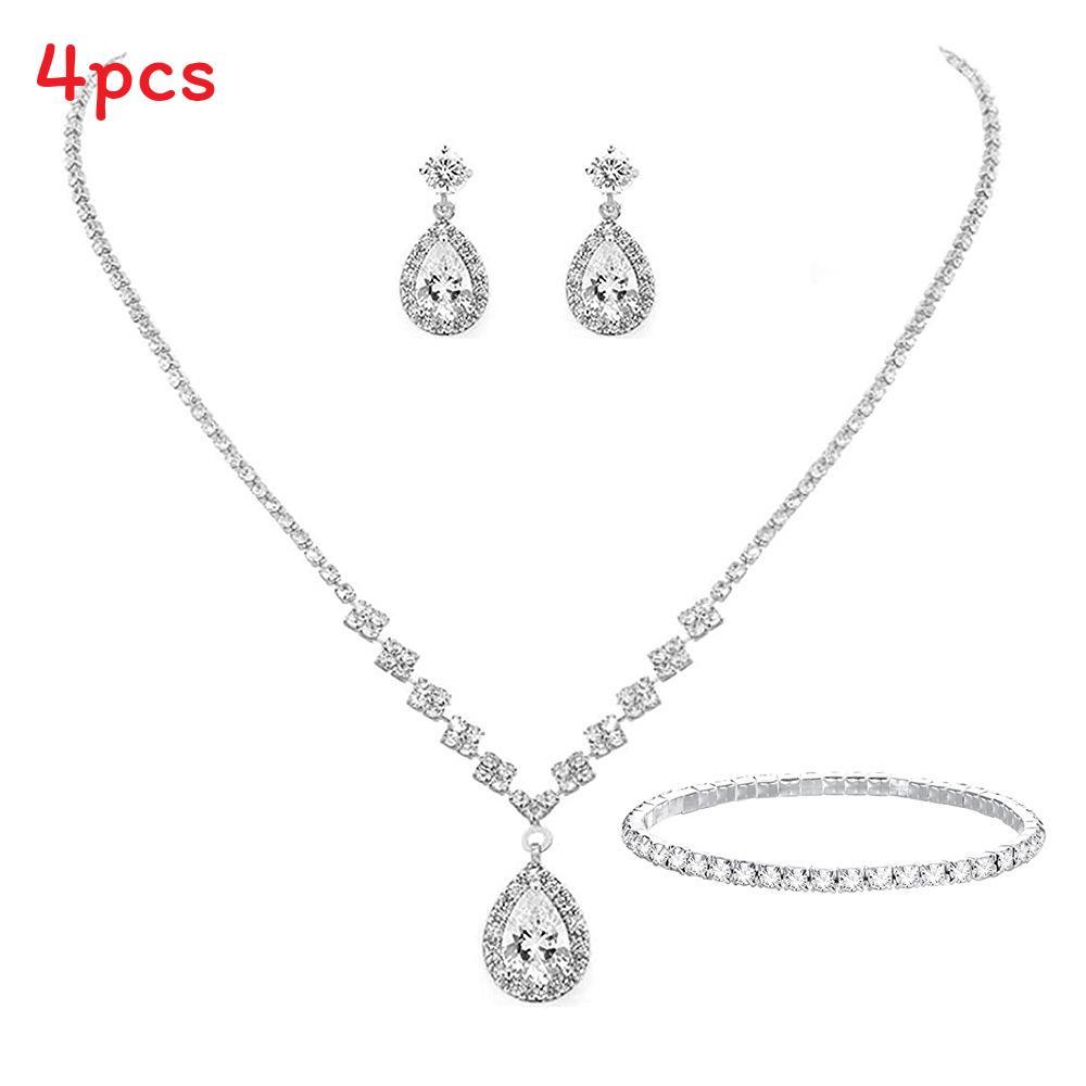 Bridal Party Jewelry Set With Zircon Water Drop Necklace Earrings And Bracelet For Weddings