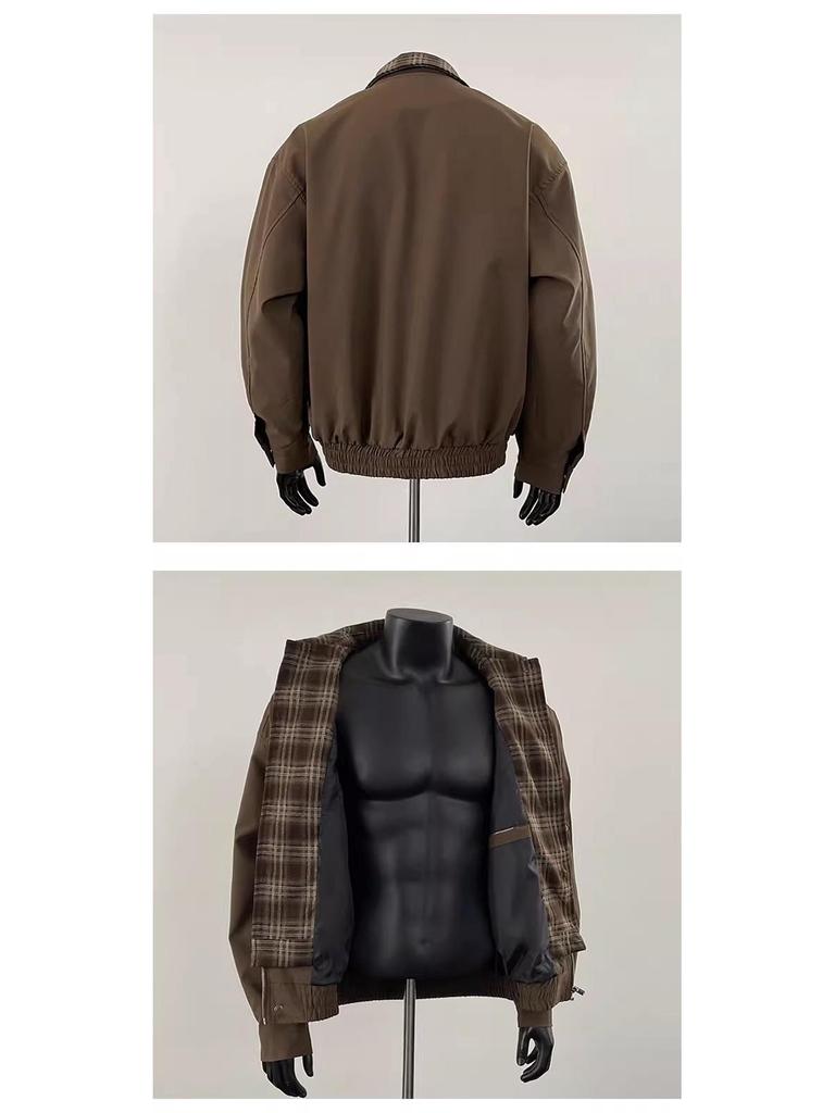 American Streetwear Trendy Patchwork Color Block Couple Autumn Padded Lapel Jacket