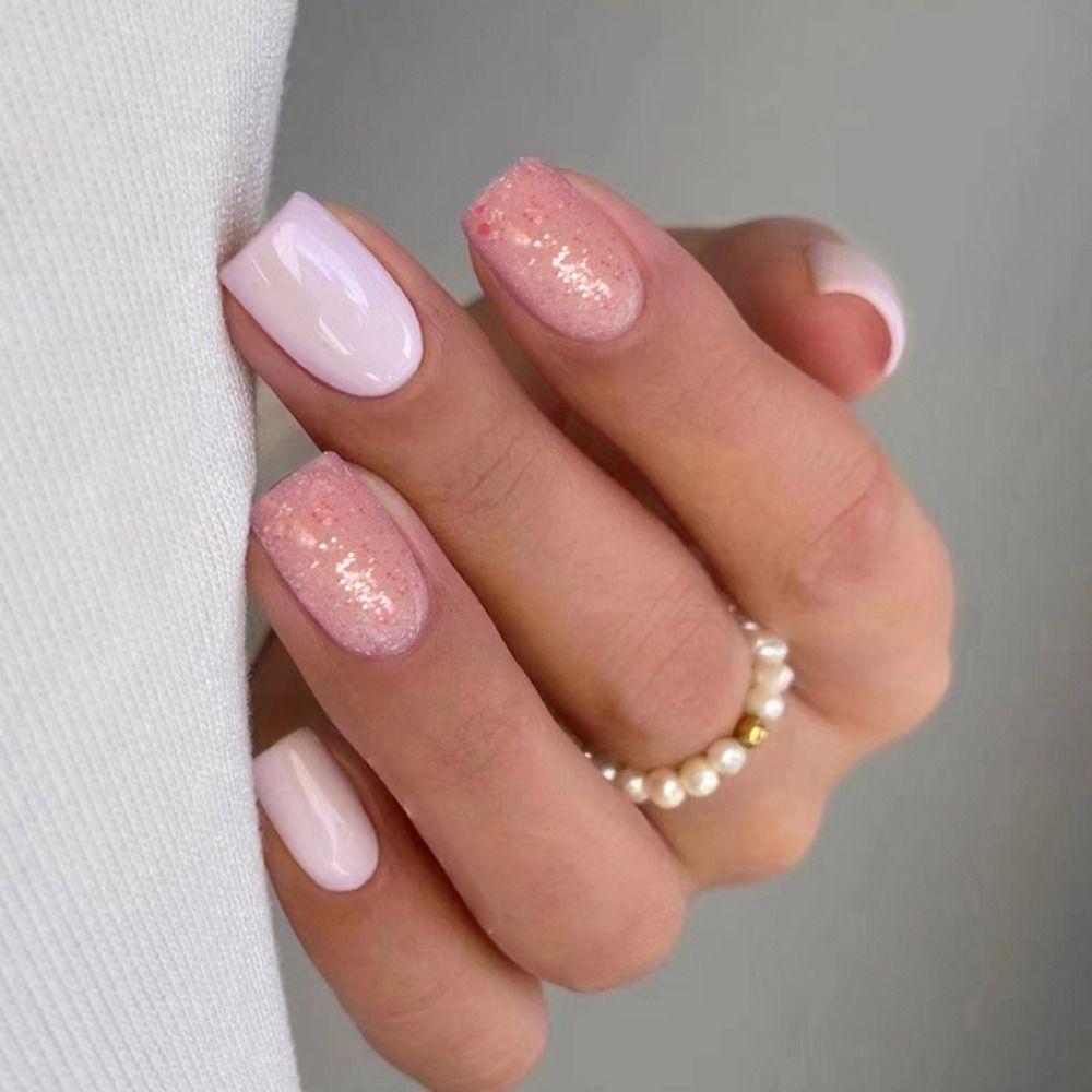Long Square Fake Nials Pink White Orange Nail Tips Fashion False Nails DIY