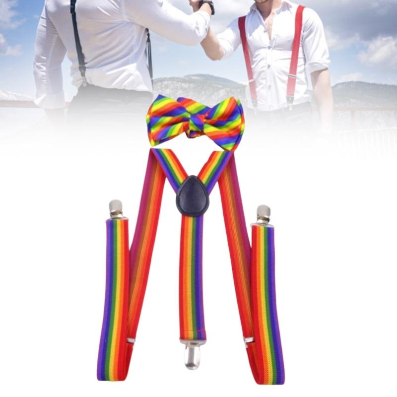 Радужный набор подтяжек и бабочки Костюмные подтяжки для детей и взрослых Тематическая вечеринка Танцевальный конкурс Аксессуар для переодевания