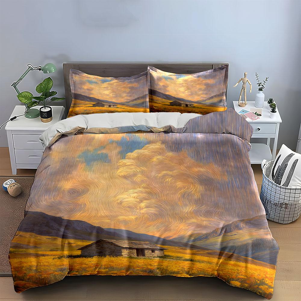 Swirling clouds and cabin. Bedding sets Duvet cover sets Duvet covers Pillowcases(1* Duvet Cover 2* Pillowcases without duvet insert)