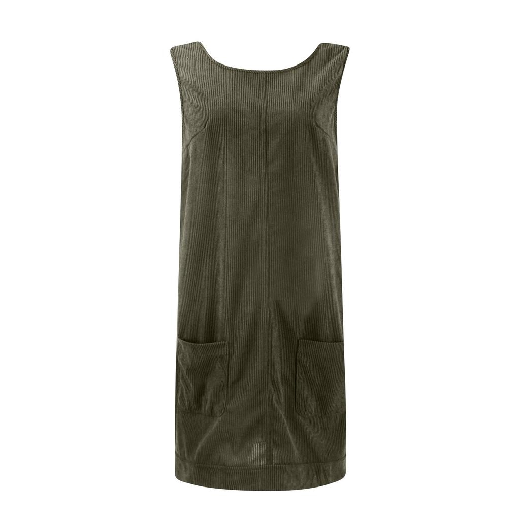 Женское модное вельветовое однотонное платье-сарафан с круглым вырезом и карманами