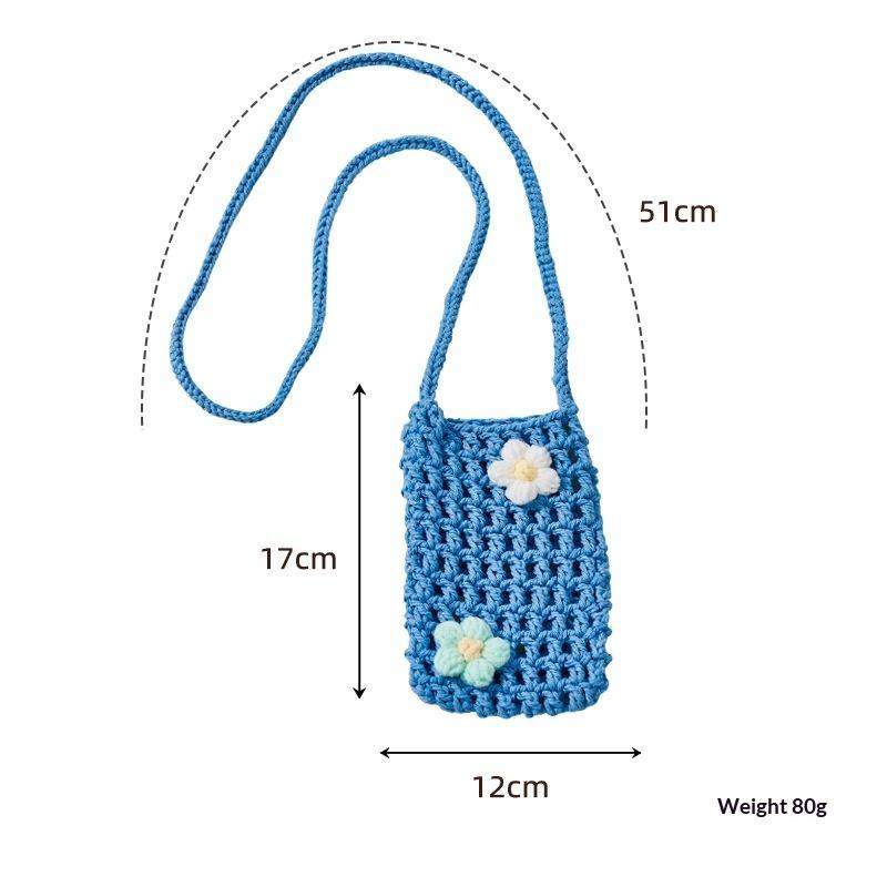 1Pc Bohemian Hollow Knitted Phone Bag Handmade Braided Mini Handbag Portable for Girls Outdoor Shopping Sundries Carry