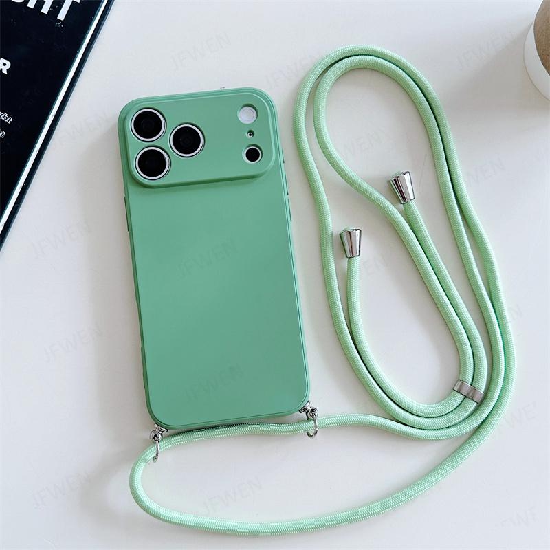 Чехол-кошелек на шею однотонный для iphone 17 Air 16 15 14 Plus 13 Pro Max Роскошный ударопрочный силиконовый мягкий ТПУ задняя крышка