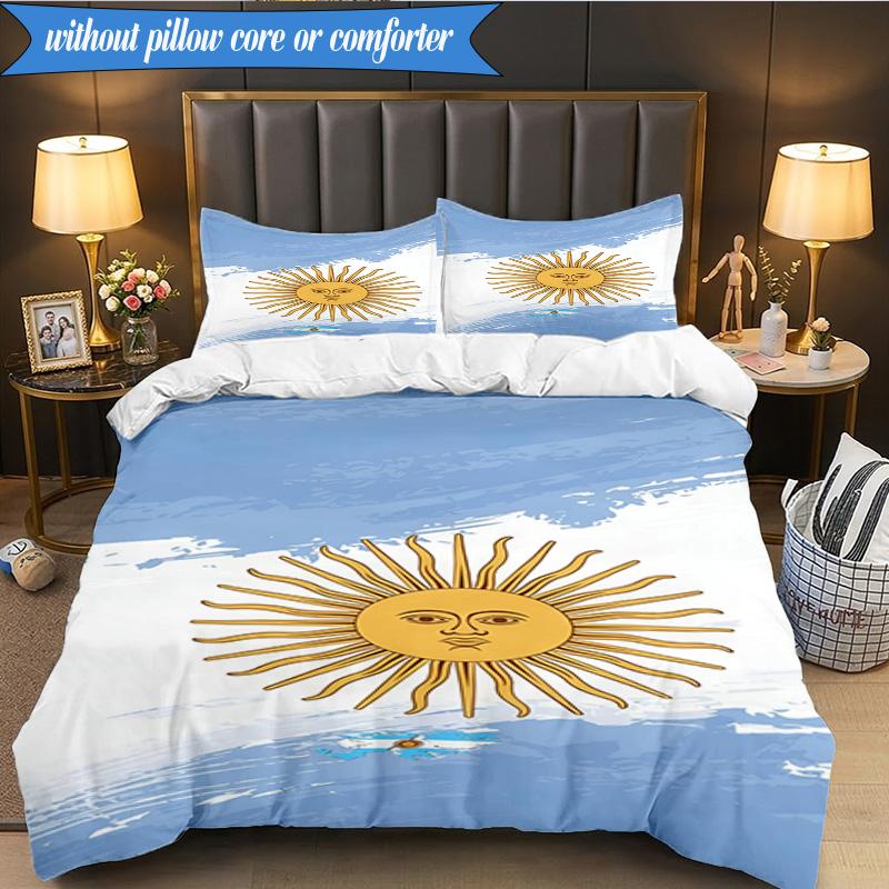 3PCS Argentina Flag Design Bedding Set 2D Printing (Includes 1 Duvet Cover + 2 Pillowcases Coreless), Bedroom decor,Fan gift