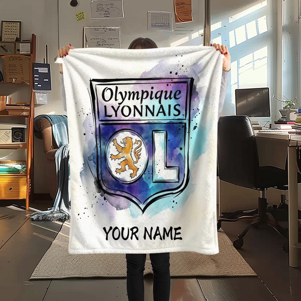 Custom Name Olympique Lyonnais2 Flannel Blanket, High quality Comfortable for All Seasons, Home Decor, Warmth and Comfort