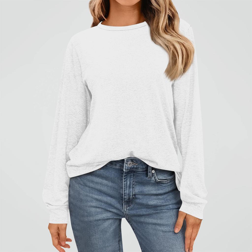 Women's Fashion Long Sleeve Shirts Loose Fitted Crewneck Basic Tops Casual Outfits