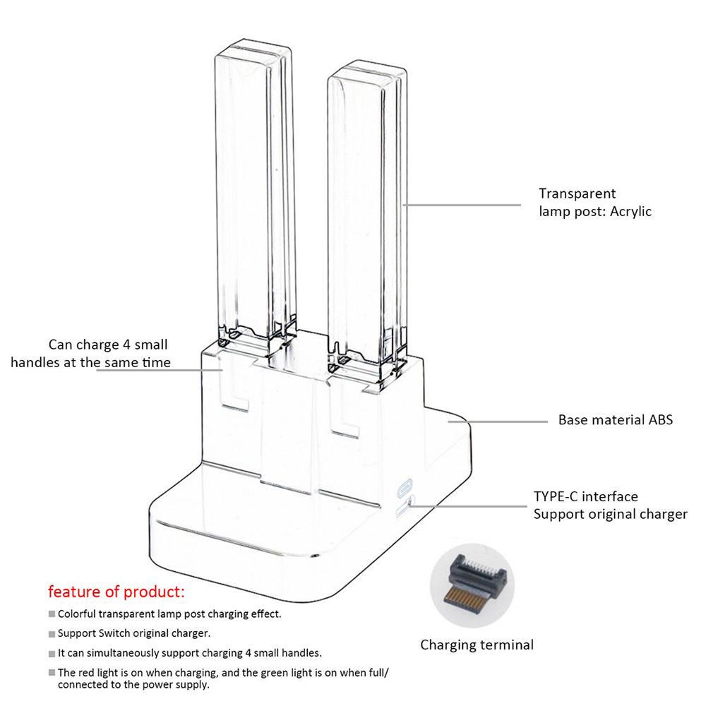 VAORLO Подставка для зарядки 4 в 1, светодиодная зарядная док-станция, подставка для зарядного устройства для Nintendo Switch 4, адаптер для контроллеров Joy Con, аксессуары NS