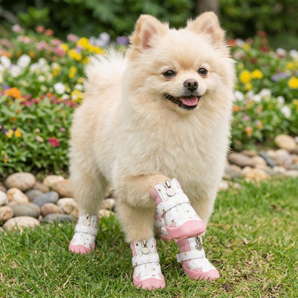 4Pcs Golden Mesh Mesh Dog Shoes Breathable Puppy Paw Shoes Breathable Pet Boots Teddy Bichon
