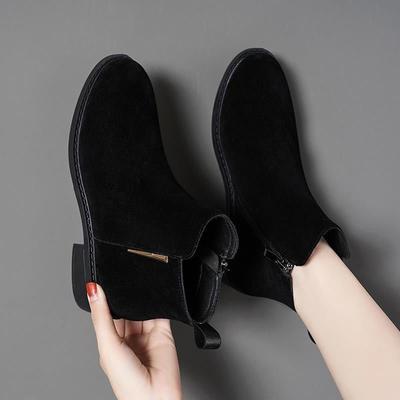 Осень и зима новая мягкая кожа женские замшевые кожаные низкий каблук квадратный каблук модные ботинки тонкие модные универсальные женские туфли