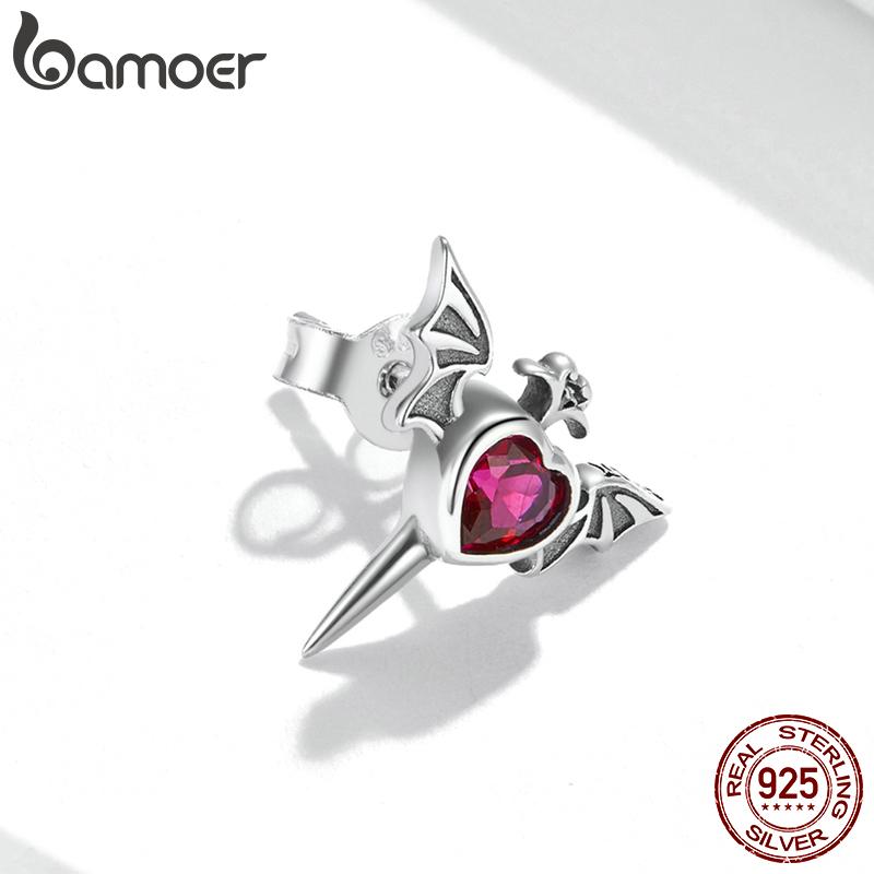 BAMOER, 1 шт., стерлинговое серебро 925 пробы, красивые серьги с цирконием и кинжалом в форме алого сердца для крутых девочек