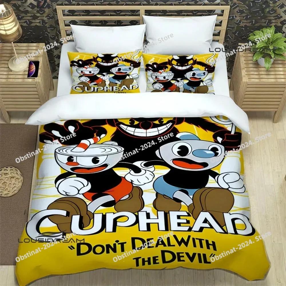Мультяшный постельный комплект Cuphead Пододеяльник Полный Queen King Размер Наволочка Постельное Белье с Принтом Aldult Kid Односпальный Twin Постельное Белье из Льна