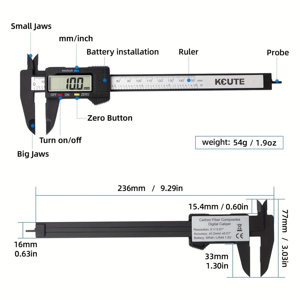 Digital Caliper Electronic Vernier Caliper Dial Vernier Caliper Gauge Micrometer Measuring Tool With Large LCD Screen