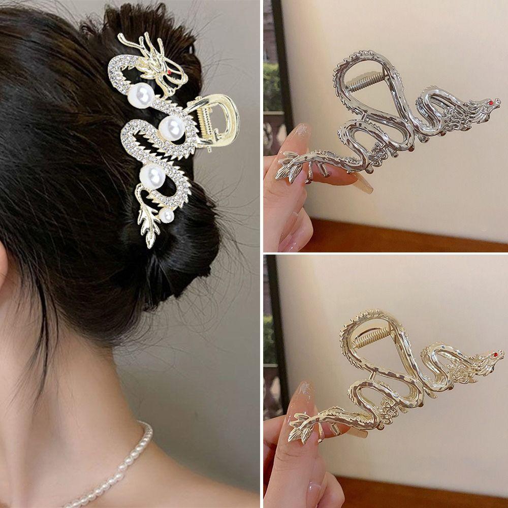 With Pearl Hair Comb Dragon Shaped Rhinestone Hairpin New Shark Clip Hair Accessories