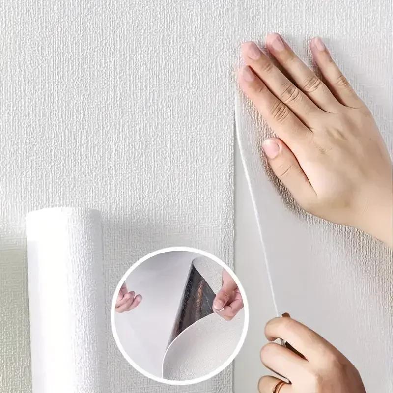 Самоклеящиеся 3D льняные обои Непрерывные водонепроницаемые наклейки на стену Гостиная Спальня Кухонный шкаф Водонепроницаемая наклейка на стену