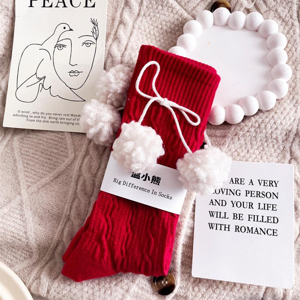 Cotton Zodiac Year Socks Bowknot Hairball Bowknot Stocking Kawaii in Tube Socks  Christmas