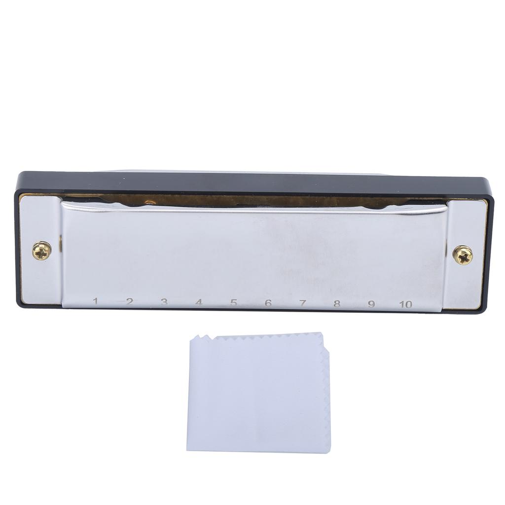 Harmonica 10 Hole 20 Tone G Key Playing Mouth Organ Wind Musical Instrument with Box ClothSilver