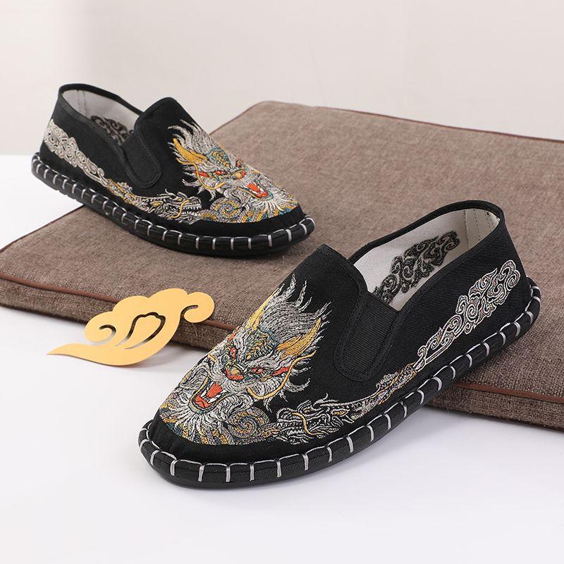 Embroidery Old Beijing Cloth Shoes Men'S Casual Canvas Shoes Men'S And Women'S Trends Korean Version Season Breathable Social Beans