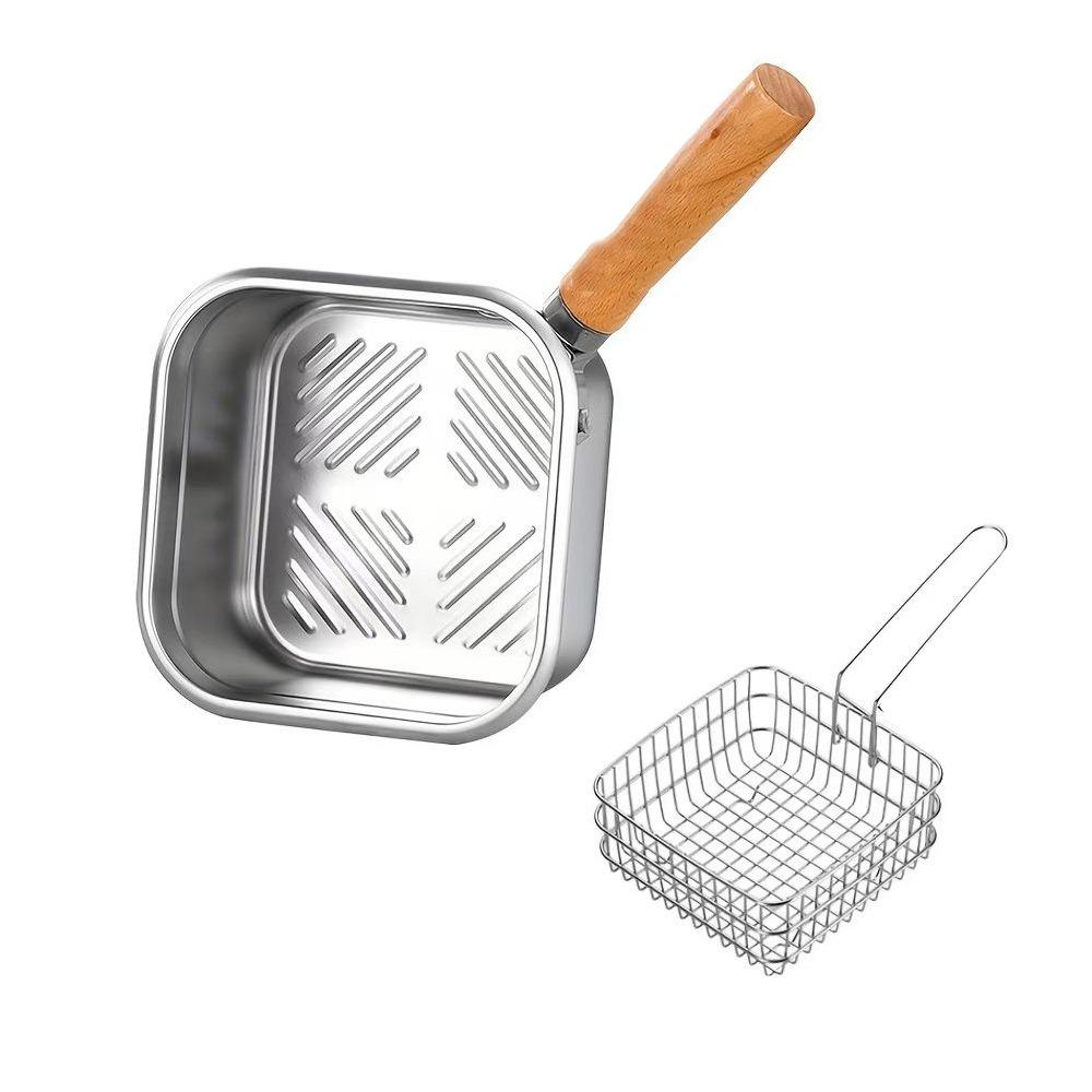 Nonstick Deep Fryer Pot Detachable Handle Camp Food Container Portable French Fries Holder  Outdoor