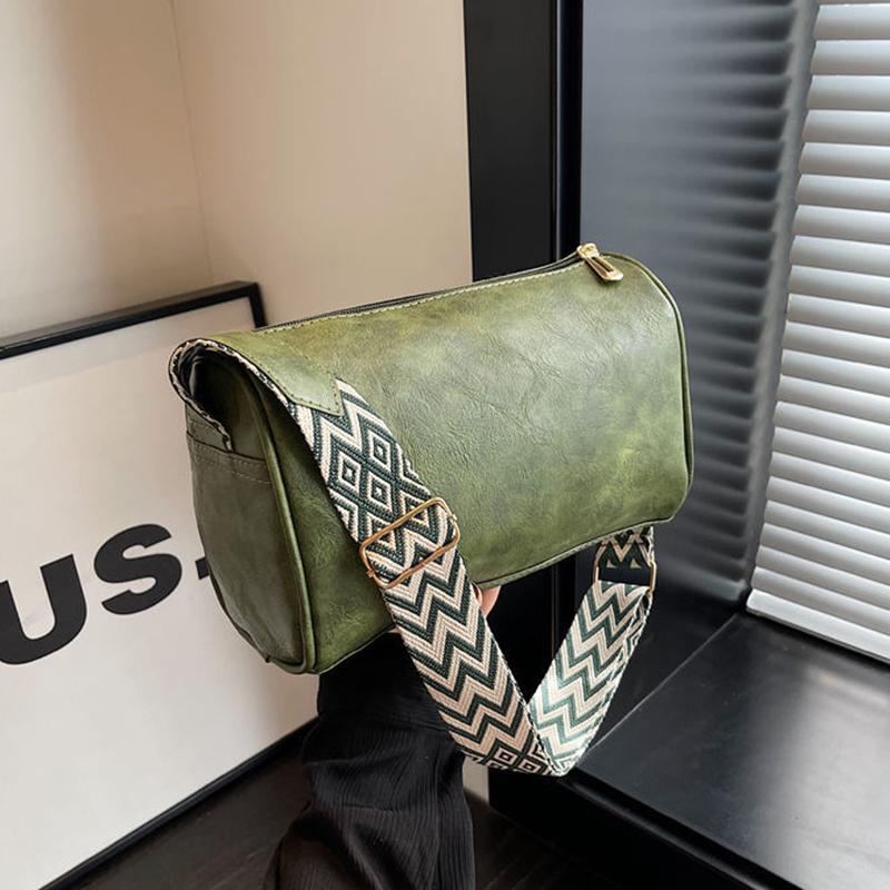 High Quality PU Leather Wide Shoulder Strap Shoulder Bag Women Vintage Ladies Small Handbag Pillow Messenger Crossbody Bag