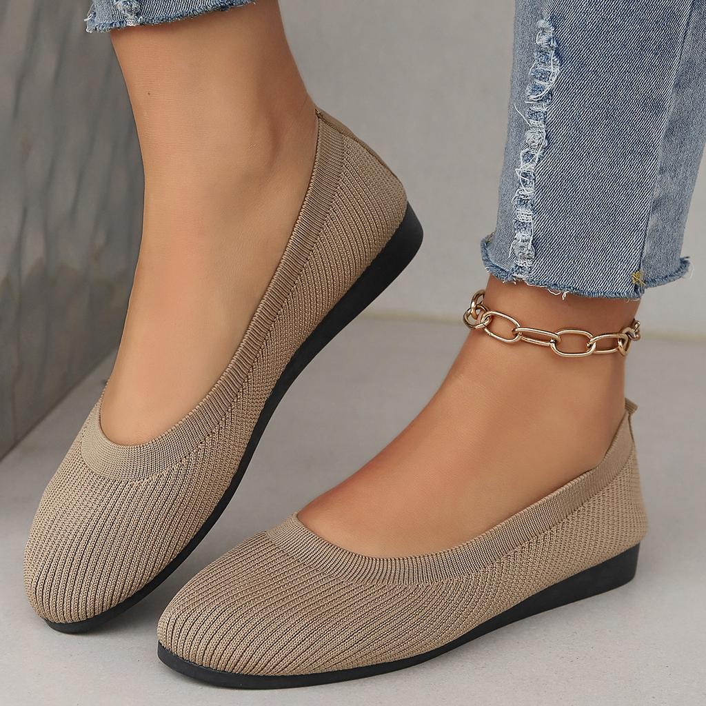 Spring Flat Bottomed Round Toe Shoes with Shallow Mouth for Mothers Knitted Fashionable Versatile Shoes