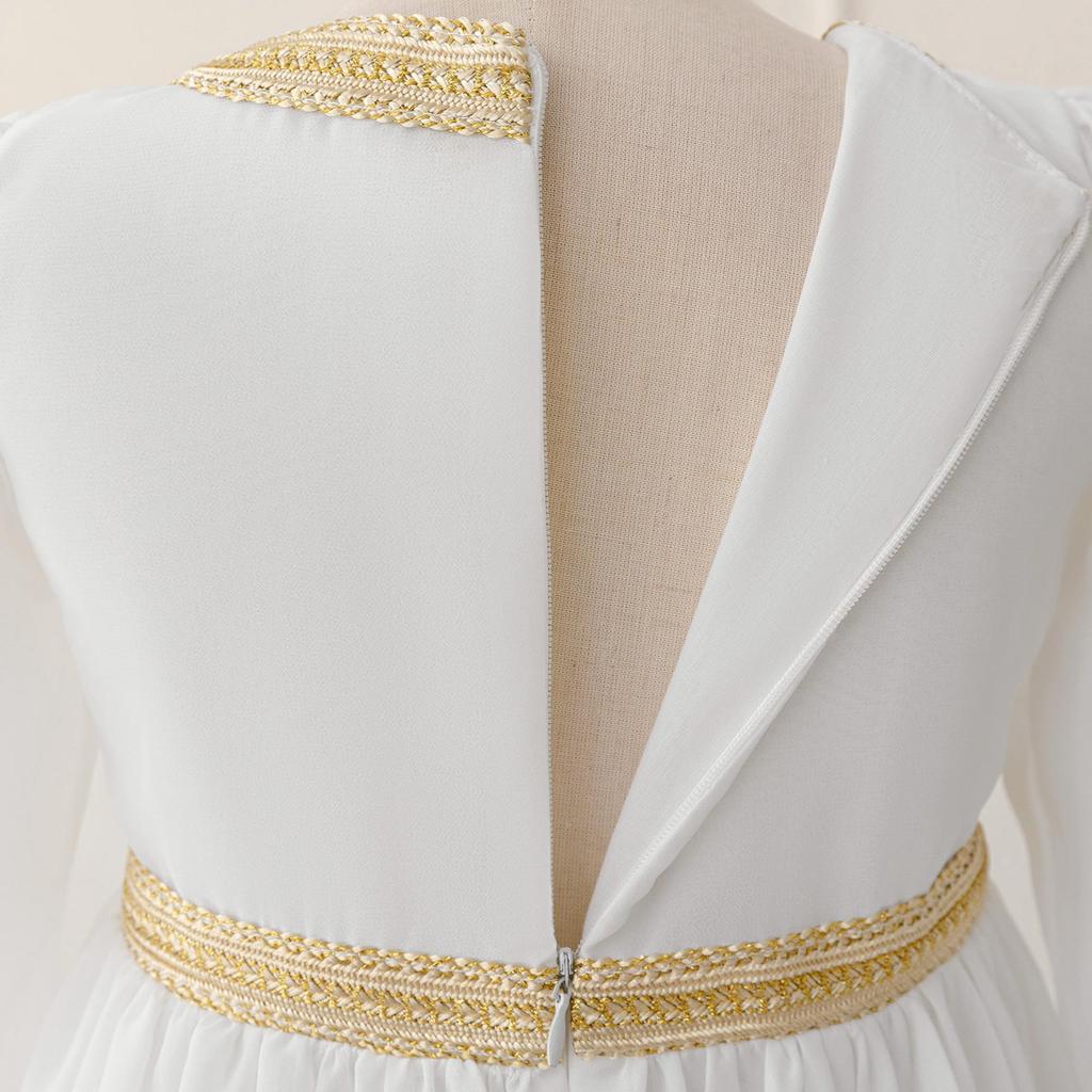 Вечернее платье из шифона с вышивкой и юбкой с лентами для девочек, с длинным рукавом