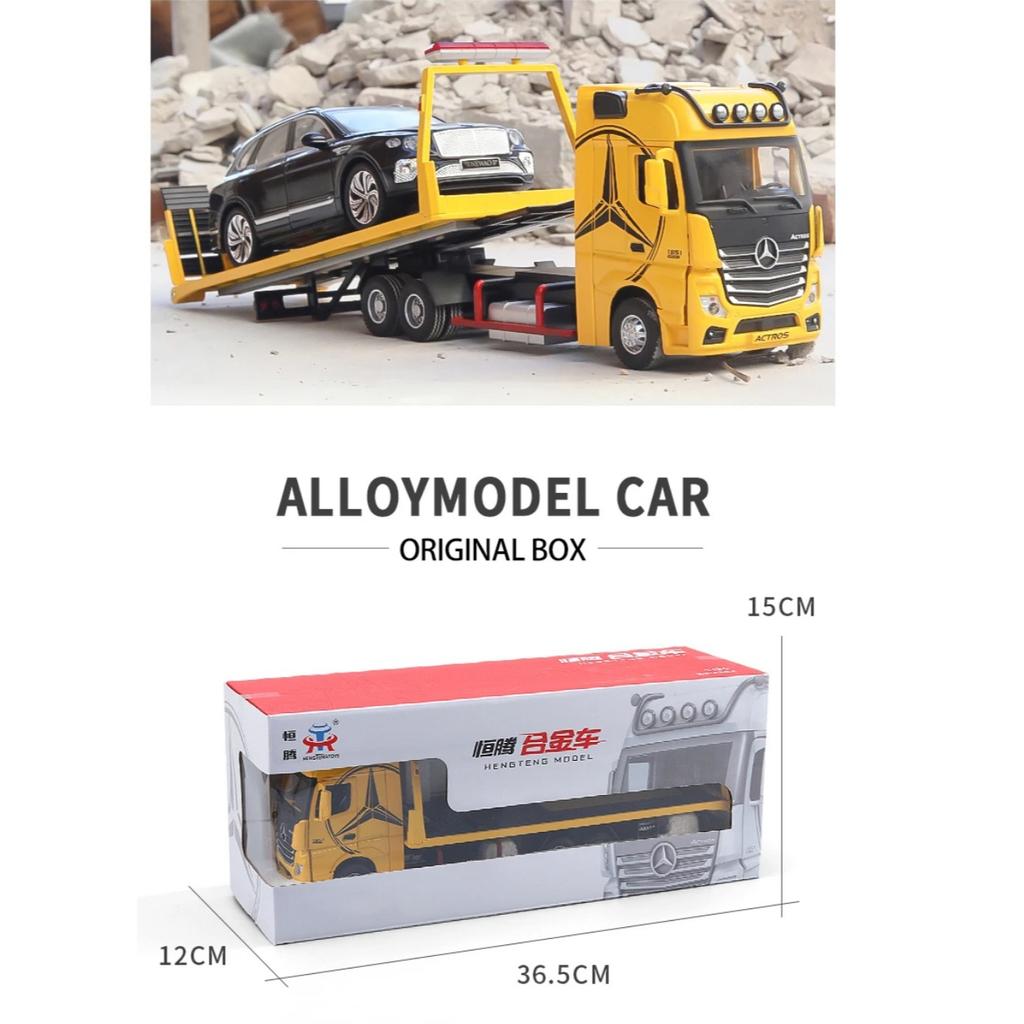 1/24 Scale Large Benz 1851 Flatbed Trailer Alloy Model Car Diecast Vehicle Collection Simulation Sound and Light Toys Gifts For Kids