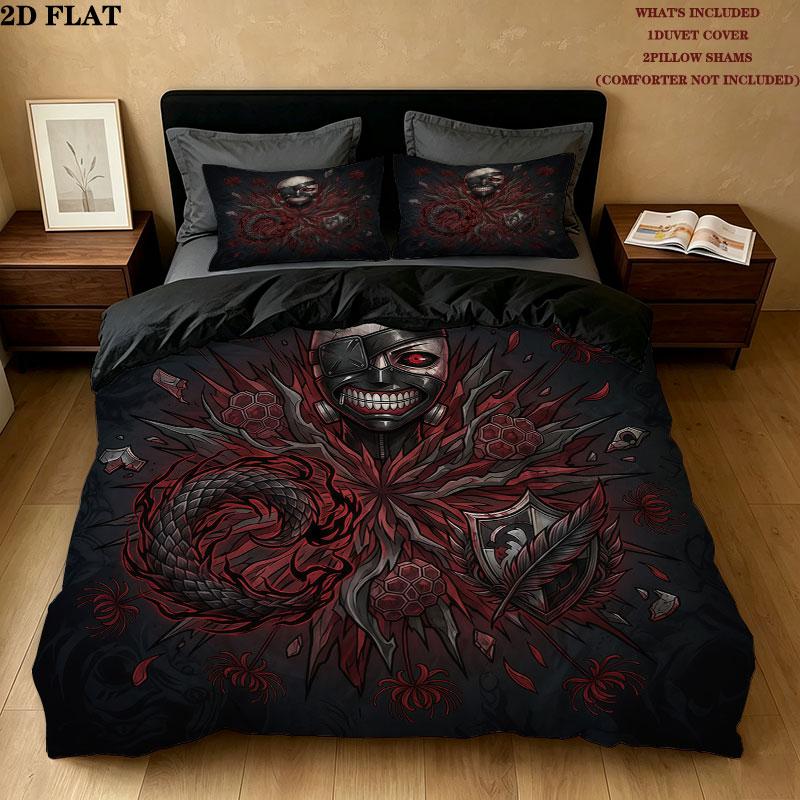 Tokyo Ghoul Pattern Bedding Quilt Set Quilt Cover Pillowcase Home Birthday Gift(1 * duvet cover + 2 * pillowcase, without core)