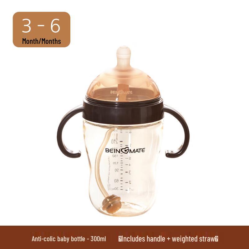 Beiyinmei Anti-Colic PPSU Baby Bottle with Handles and Straw