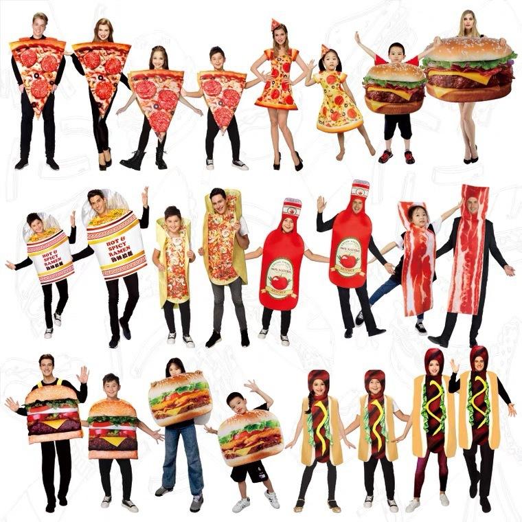 Halloween Costume Children Adult Food Hamburger Ketchup Pork Belly Pizza Acting Costume Show Set