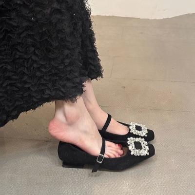 Французские маленькие ароматные туфли Мэри Джейн для девочек, весна 2025, новые туфли со стразами и квадратной пряжкой, туфли-лодочки, сказочный ветер, нежные туфли-лодочки