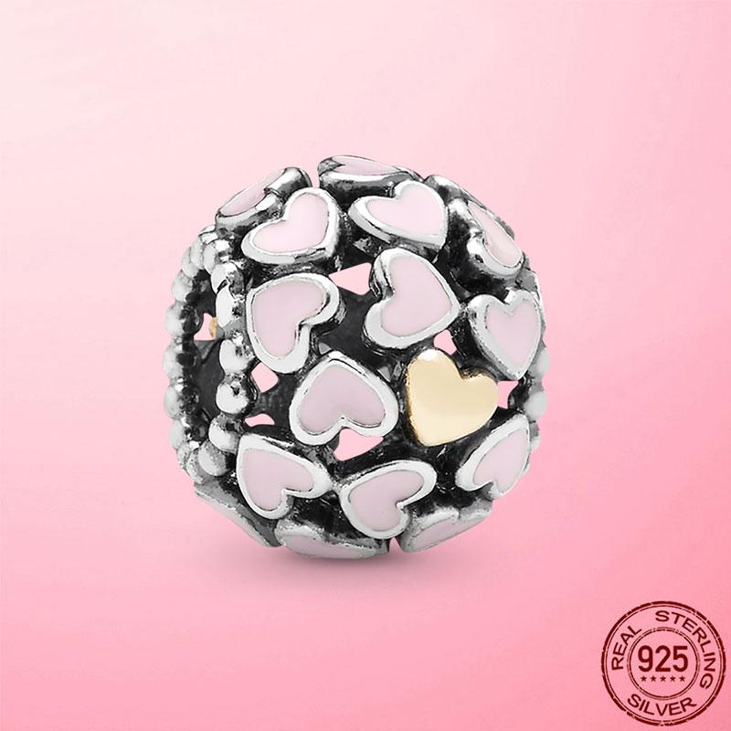 Romantic 925 Silver Heart To Heart Forever Love Charms Beads Fit Original Bracelet Bangle DIY Silver Jewelry