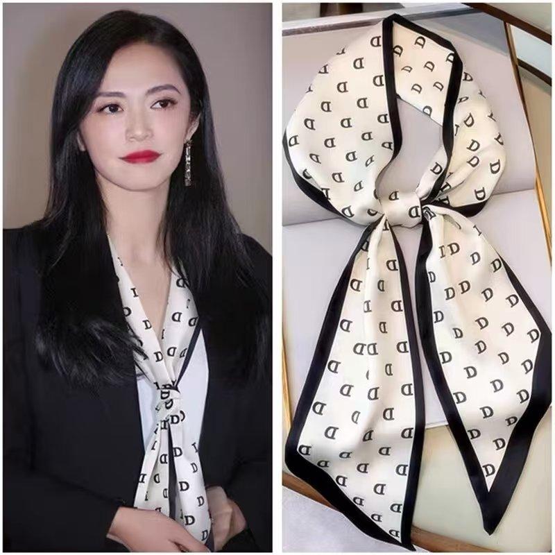 Длинный шейный платок, узкие ленты для волос, шарф, женские модные повязки на голову, шейные платки, напечатанная повязка на голову, симпатичные женские шарфы-сумки 14x145 см
