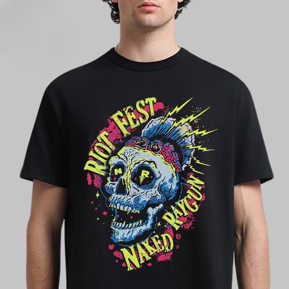 Riot Fest 2025 Дуглас Парк Чикаго Мерч 19-21 сентября 2025 Забавный кошачий арт с лайнапом Двусторонняя футболка