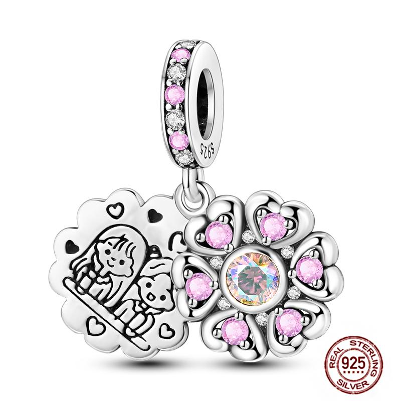 Медные Шармы Большая Любовь Мама Семья Сестра Розовое Сердце Тюльпан Бусины Ча Подходят для Оригинального Браслета Сделай Сам Ювелирный Подарок на День Матери