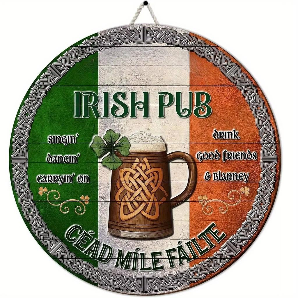 1 шт. 2d Плоский ретро-украшенный уличный ирландский бар ко Дню Святого Патрика круглый деревянный знак - 20 см, знак Lucky Grass, подходит для семейного бистро