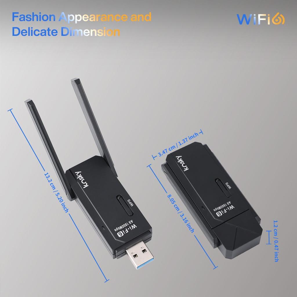 Беспроводной USB Wi-Fi адаптер Kosky WiFi 6 двухдиапазонный 1800 Мбит/с 802.11ax USB3.0 Увеличьте скорость интернета до 600 Мбит/с Беспроводной USB Wi-Fi адаптер