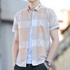 Новая летняя мужская клетчатая рубашка с короткими рукавами. Тонкая модная красивая повседневная мужская универсальная клетчатая рубашка.