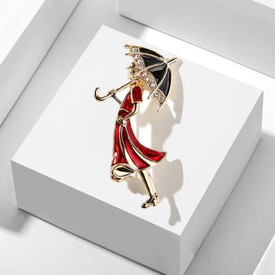 Акриловые ретро элегантные женские броши для женщин, дизайнер с зонтиком