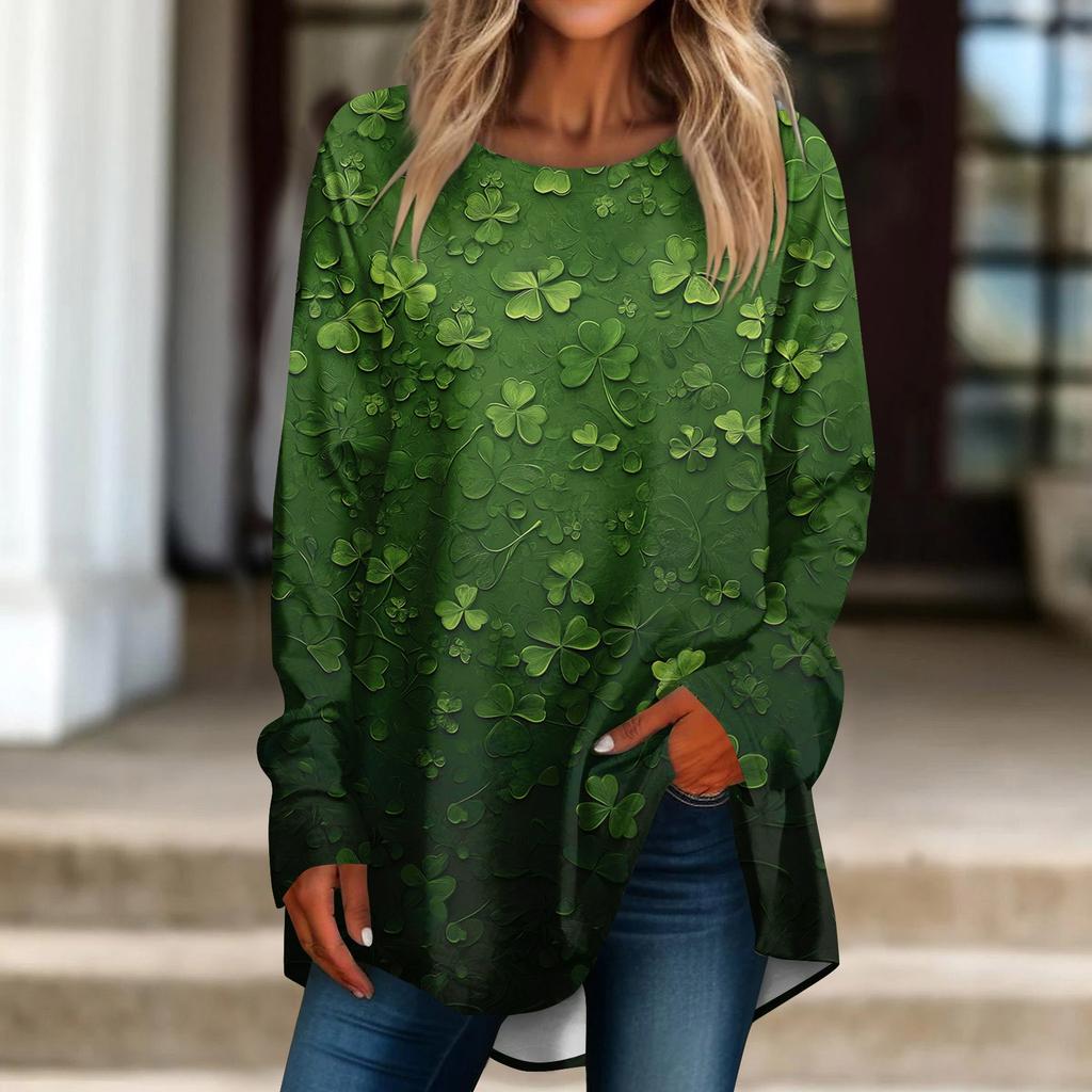 Женская свободная футболка с круглым вырезом и длинными рукавами, топ-пуловер с длинными рукавами