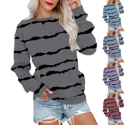 Женская повседневная модная блузка с длинным рукавом и карманом с цветочным принтом и круглым вырезом