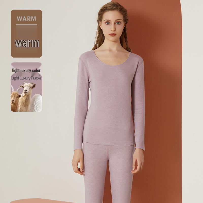Women's Cashmere Silk Seamless Warm Underwear Set - Fleece-Lined Base Layer for Autumn and Winter