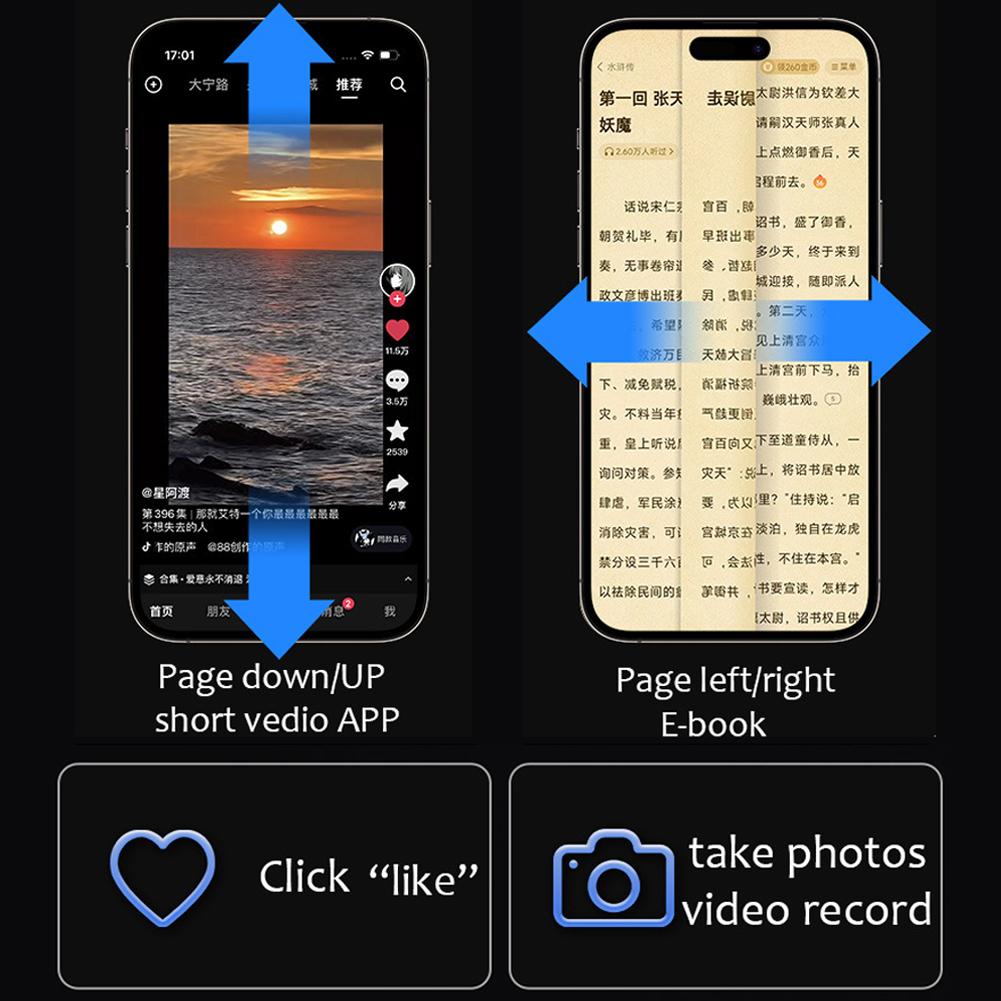 7 клавиш Bluetooth 5.0 беспроводной пульт дистанционного управления с сенсорным экраном для перелистывания страниц и прокрутки для прокрутки TikTok