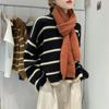 Новый темно-синий свитер с воротником, женский, весна-осень 2022, корейская версия, полосатый пуловер с длинными рукавами, женский повседневный топ