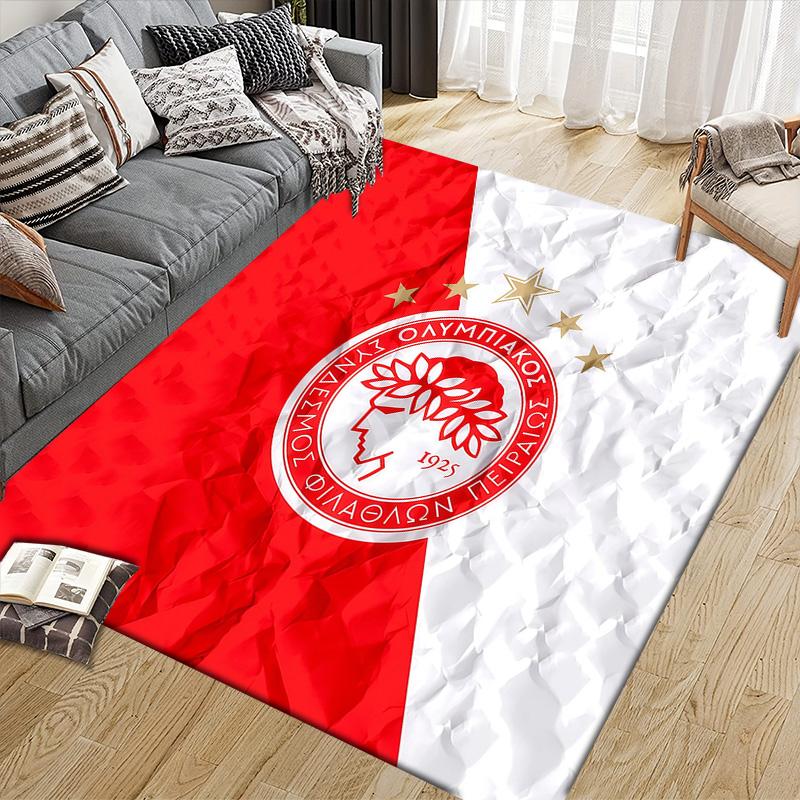 Olympiacos F.C Flannel Pattern Square Carpet,Area Rug,Carpet Rug for Living Room Bedroom Sofa Playroom Decor,Non-slip Floor Mat