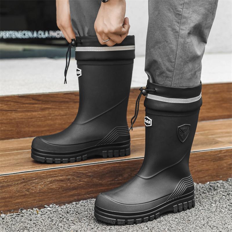 Мужские модные резиновые сапоги до середины икры, водонепроницаемые, для автомойки, рыбалки, работы, мужские резиновые галоши, боты от дождя