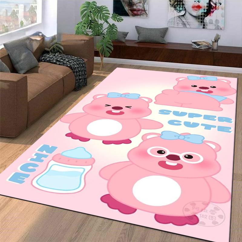 Pink Cartoon Bear Pattern Carpet with "Super Cute" and "Nice" Text Suitable for use as an anti-slip for living room bedroom sofas